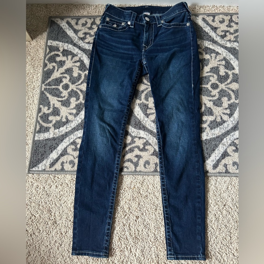 True Religion Women’s Mid Rise Jennie Curvy Dark Blue Skinny Jeans
